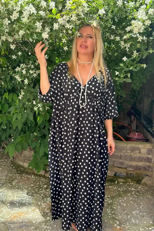 Plus Size Women's Polka Dot High Waisted Sash Dress Gls520 - 1