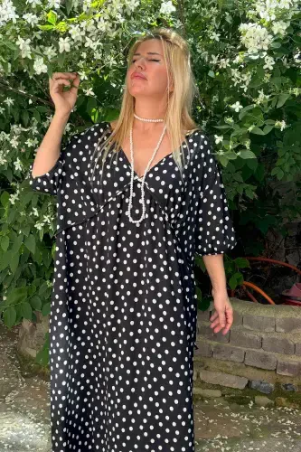 Plus Size Women's Polka Dot High Waisted Sash Dress Gls520 - BÜYÜKBEDENIZ (1)