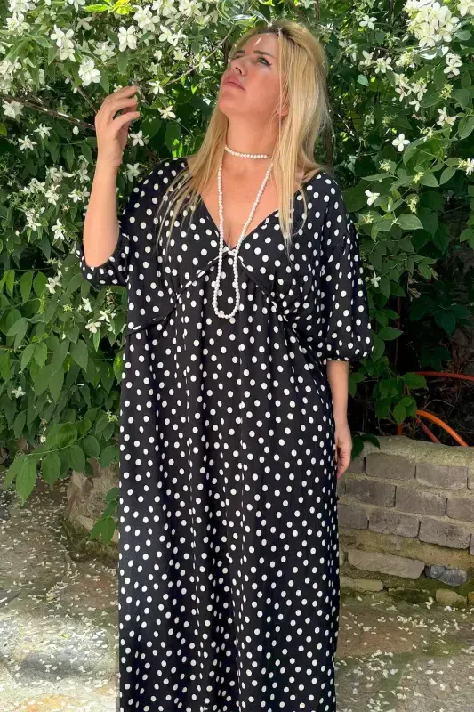 Plus Size Women's Polka Dot High Waisted Sash Dress Gls520 - 3