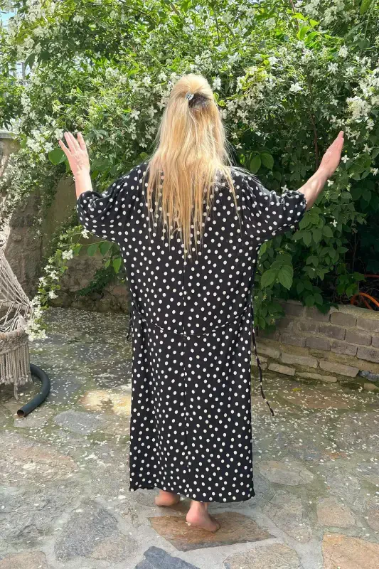 Plus Size Women's Polka Dot High Waisted Sash Dress Gls520 - 4