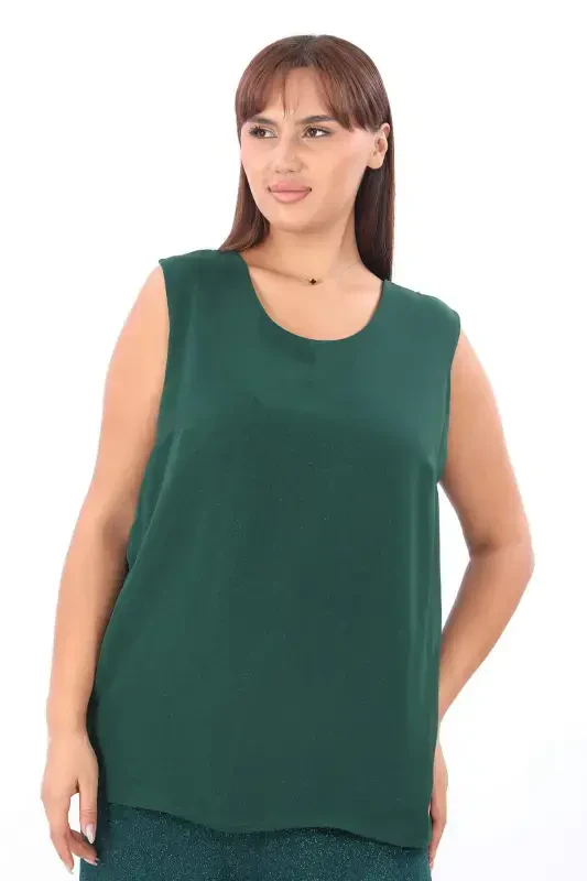 Plus Size Women's Sequined 3-Piece Pants, Blouse, Jacket Suit KL3081 Emerald Green - 3