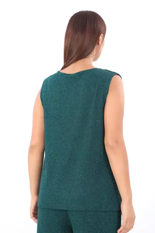 Plus Size Women's Sequined 3-Piece Pants, Blouse, Jacket Suit KL3081 Emerald Green - 4