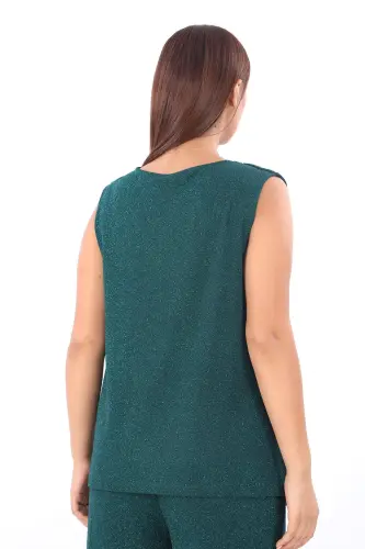 Plus Size Women's Sequined 3-Piece Pants, Blouse, Jacket Suit KL3081 Emerald Green - 4