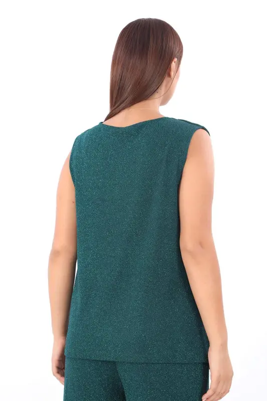 Plus Size Women's Sequined 3-Piece Pants, Blouse, Jacket Suit KL3081 Emerald Green - 4
