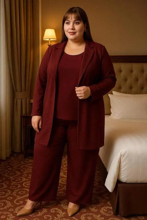 Plus Size Women's Shimmering 3-Piece Pant, Blouse, Jacket Evening Wear Set KL3081 Emerald Green - 1