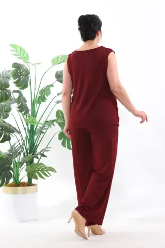 Plus Size Women's Shimmering 3-Piece Pant, Blouse, Jacket Evening Wear Set KL3081 Emerald Green - BÜYÜKBEDENIZ (1)