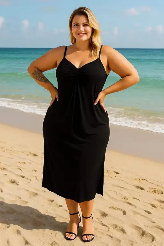 Plus Size Women's Spaghetti Strap Knot Dress GLS47 - 5