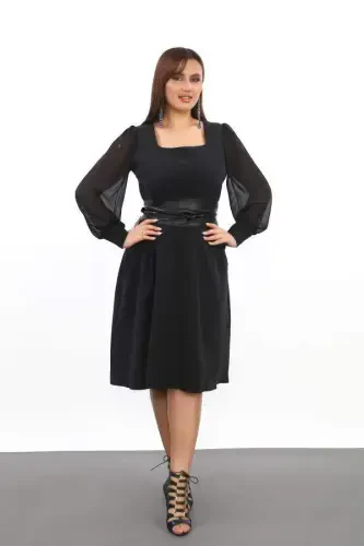 Plus Size Women's Square Neck Black Dress KL3087 - 1