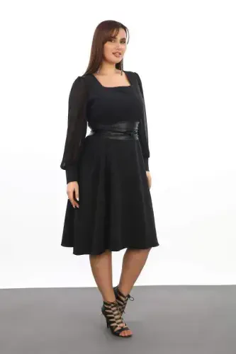 Plus Size Women's Square Neck Black Dress KL3087 - 3