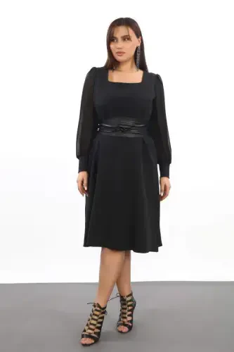 Plus Size Women's Square Neck Black Dress KL3087 - 5