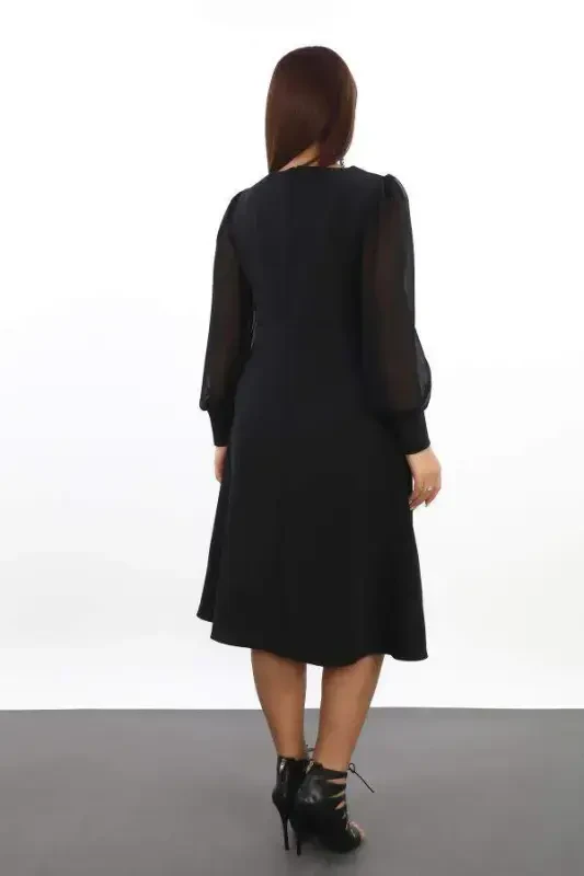 Plus Size Women's Square Neck Black Dress KL3087 - 8