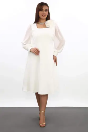 Plus Size Women's Square Neck White Wedding Dress KL3087 - 3