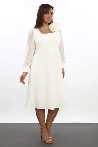 Plus Size Women's Square Neck White Wedding Dress KL3087 - 4