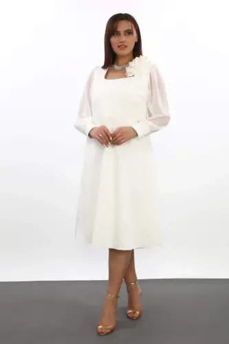 Plus Size Women's Square Neck White Wedding Dress KL3087 - 5