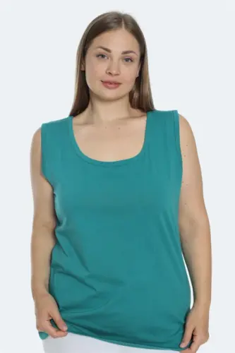 Plus Size Women's Tank Top with Thick Green Straps and Sleeveless Cotton Lycra - 1