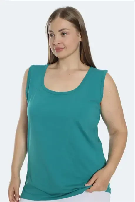 Plus Size Women's Tank Top with Thick Green Straps and Sleeveless Cotton Lycra - 3