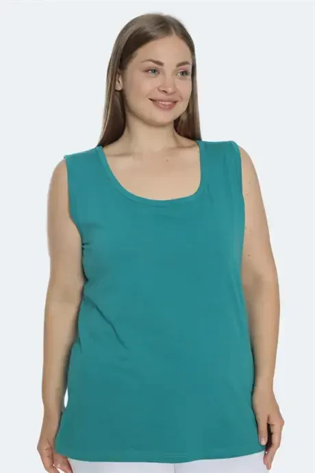 Plus Size Women's Tank Top with Thick Green Straps and Sleeveless Cotton Lycra - 4