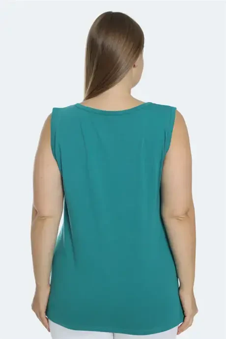 Plus Size Women's Tank Top with Thick Green Straps and Sleeveless Cotton Lycra - 5