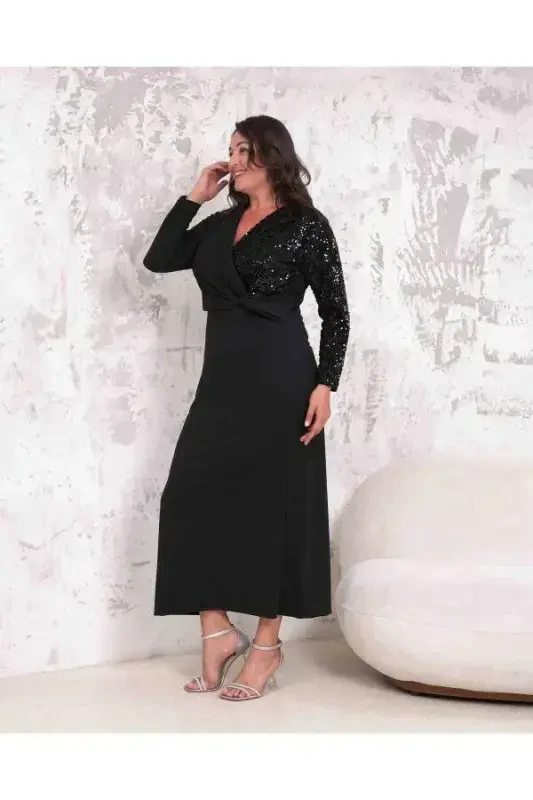 Plus Size Women's V-Neck Sequin Party Short Dress GLS4050 - 2