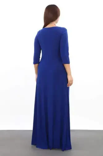 Plus Size Women's V-Neck Stretchy and Lycra Sax Party Dress 3072 - 5