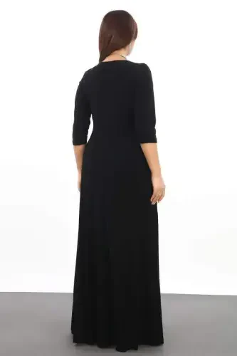 Plus Size Women's Wrap Neck Stretch and Lycra Black Dress 3072 - 5