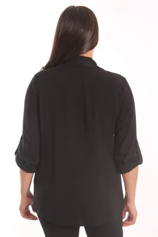Plus Size Woven Black Shirt with Stone Print Detail - 5