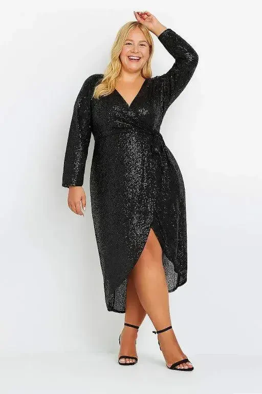 Plus Size Wrap Back: Long Sequin Dress ND4017 - 1