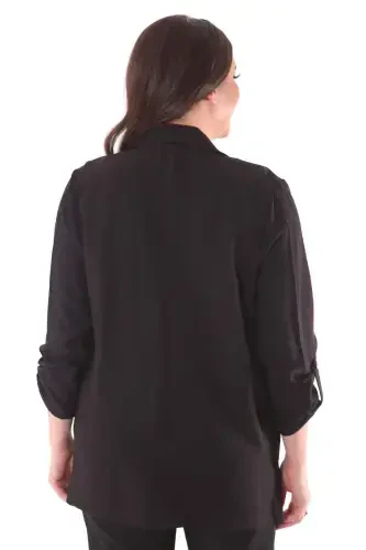 Plus Size Wrap Neck Black Jacket - 10
