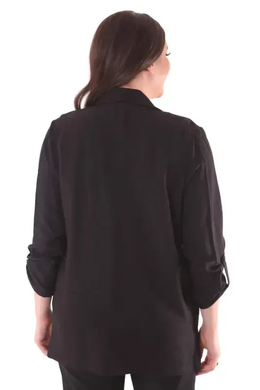 Plus Size Wrap Neck Black Jacket - 10