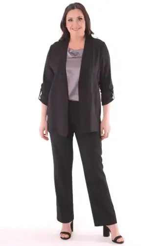 Plus Size Wrap Neck Black Jacket - 9