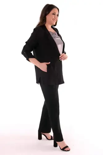 Plus Size Wrap Neck Black Jacket - 3