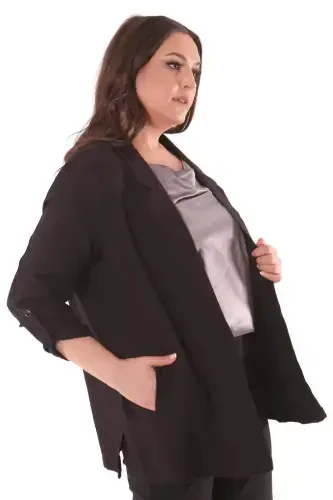 Plus Size Wrap Neck Black Jacket - 7