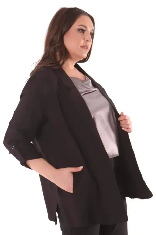 Plus Size Wrap Neck Black Jacket - 7