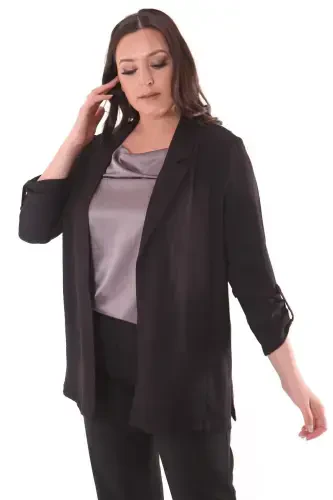 Plus Size Wrap Neck Black Jacket - 6