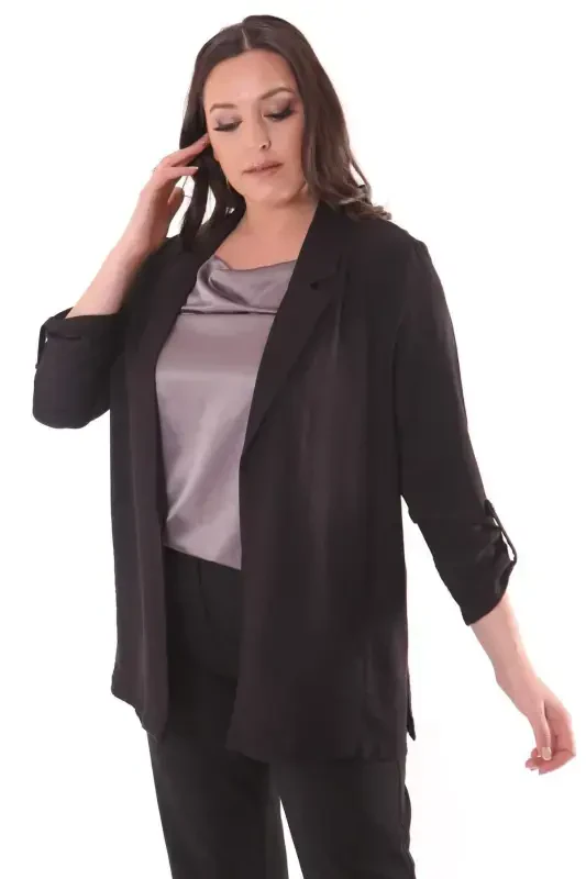 Plus Size Wrap Neck Black Jacket - 6