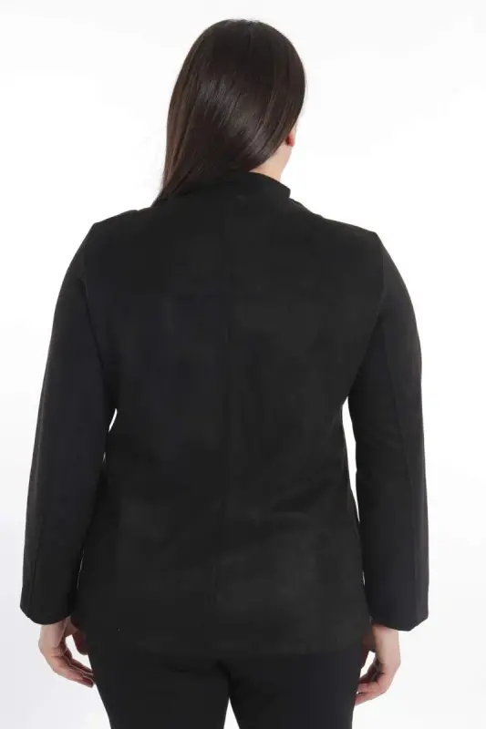 Plus Size Zippered Black Suede Jacket - 10