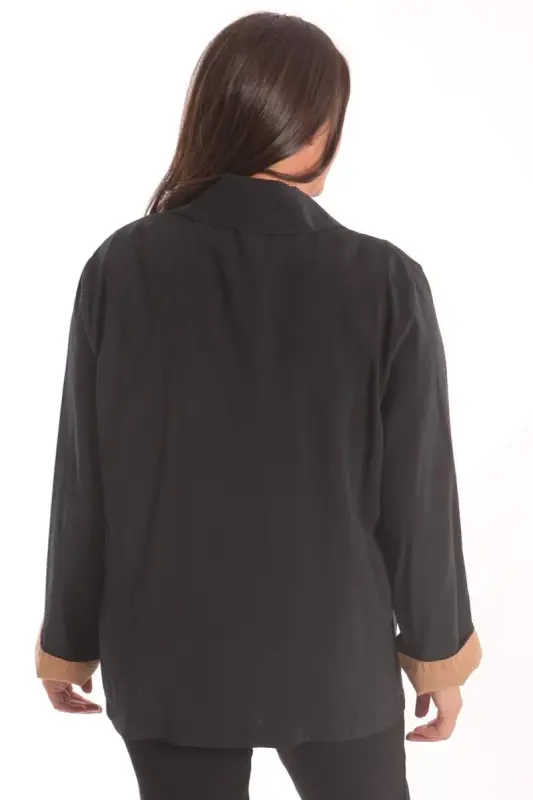 Plus Size Zippered Plus Size Black Trench Coat - 5
