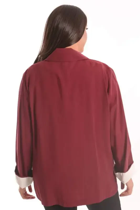 Plus Size Zippered Plus Size Burgundy Trench Coat - 5