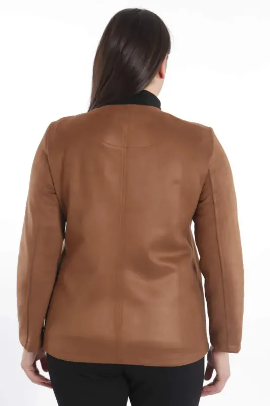 Plus Size Zippered Tan Suede Jacket - 10