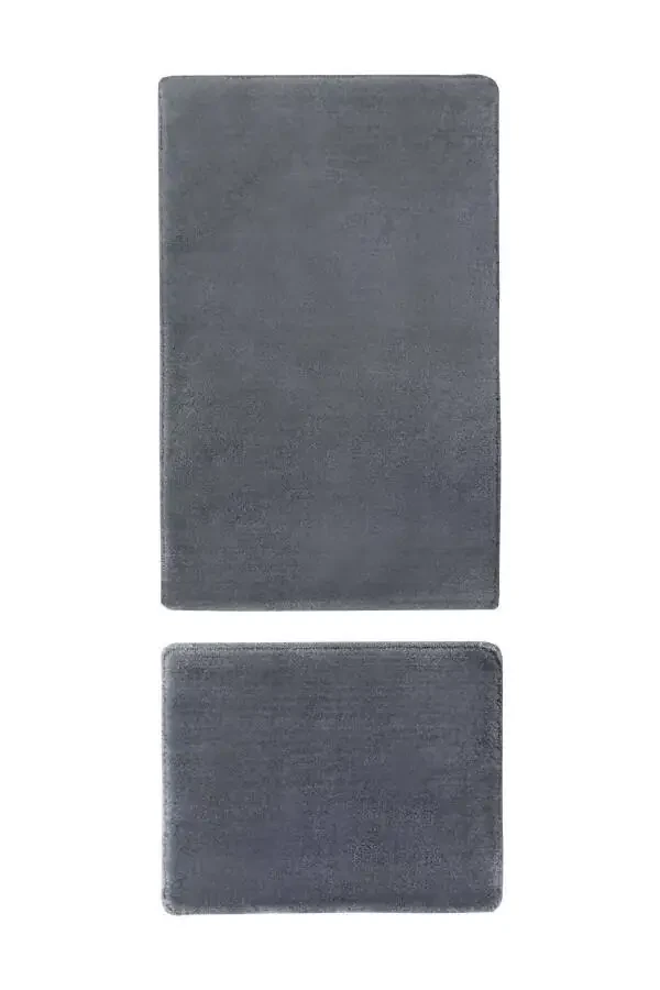 Plush Anthracite Non-Slip Bath Mat Set 2 pcs 50x60 - 100x60 - 2