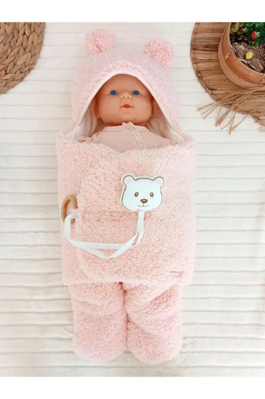Plush Baby Swaddle Blanket with Toy Sleepsuit for Hospital Discharge Gift Wrapping - 8