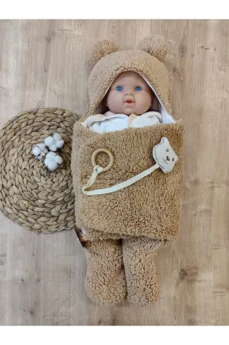 Plush Baby Swaddle Blanket with Toy Sleepsuit Hospital Discharge Gift Wrap - 4