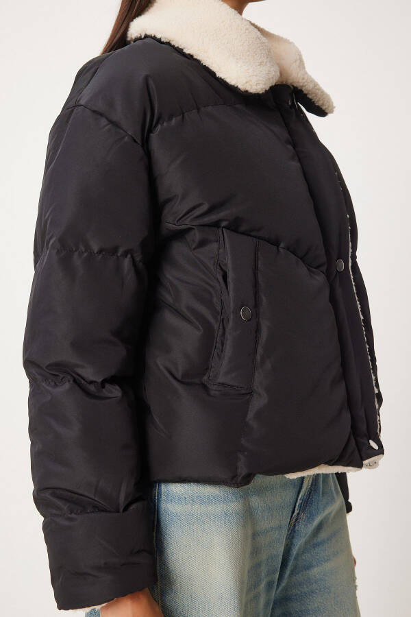 Plush Detailed Puffer Jacket BLACK - 6