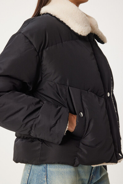 Plush Detailed Puffer Jacket BLACK - 7