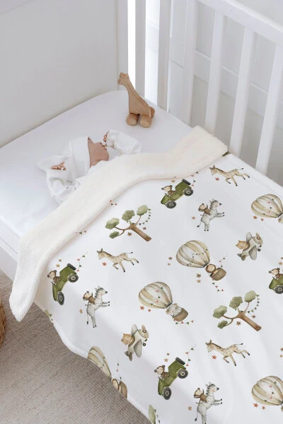 Plush Double-Sided Blanket - Safari Animal on Vehicle - TUĞBA KUĞU