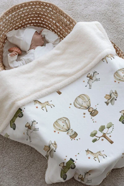 Plush Double-Sided Blanket - Safari Animal on Vehicle - TUĞBA KUĞU (1)