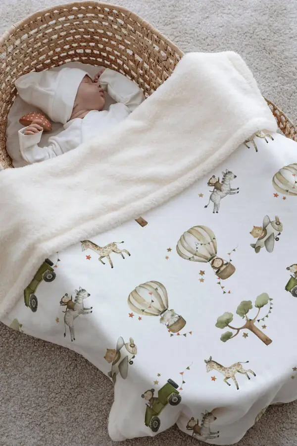 Plush Double-Sided Blanket - Safari Animal on Vehicle - 2