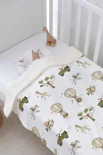 Plush Double-Sided Blanket - Safari Animal on Vehicle - TUĞBA KUĞU (1)