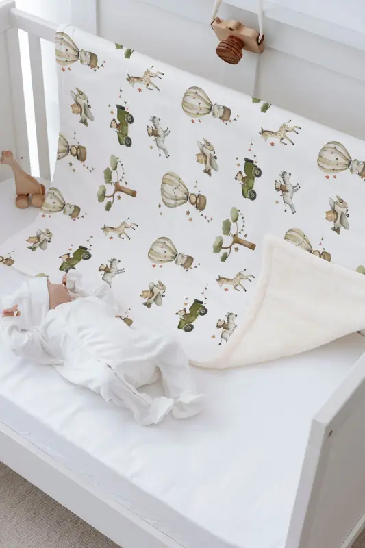 Plush Double-Sided Blanket - Safari Animal on Vehicle - 4