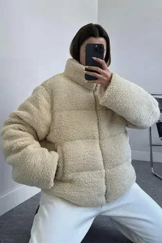 Plush Embossed Teddy Puffer Jacket - 1